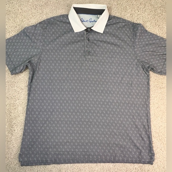 Robert Graham Gray Geometric Polo Shirt Men’s Medium Classic Fit Golf - Picture 2 of 8